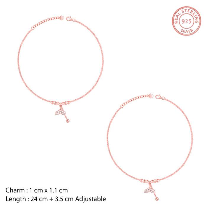Giva 925 Sterling Silver Rose Gold Mermaid Tail Anklets,Single| Gifts For Women And Girls  : A0176