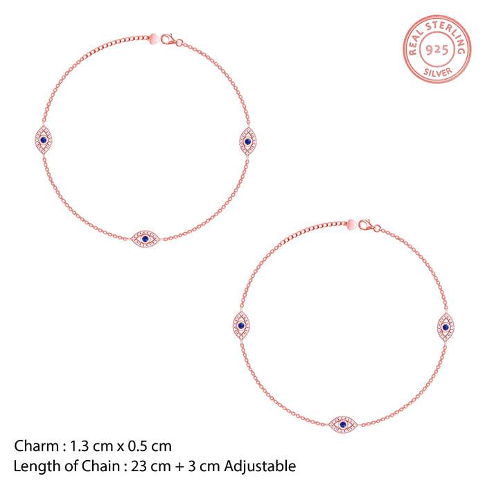 Giva 925 Sterling Silver Rose Gold Red Evil Eye Anklets,Single| Gifts For Women And Girls  : A0186