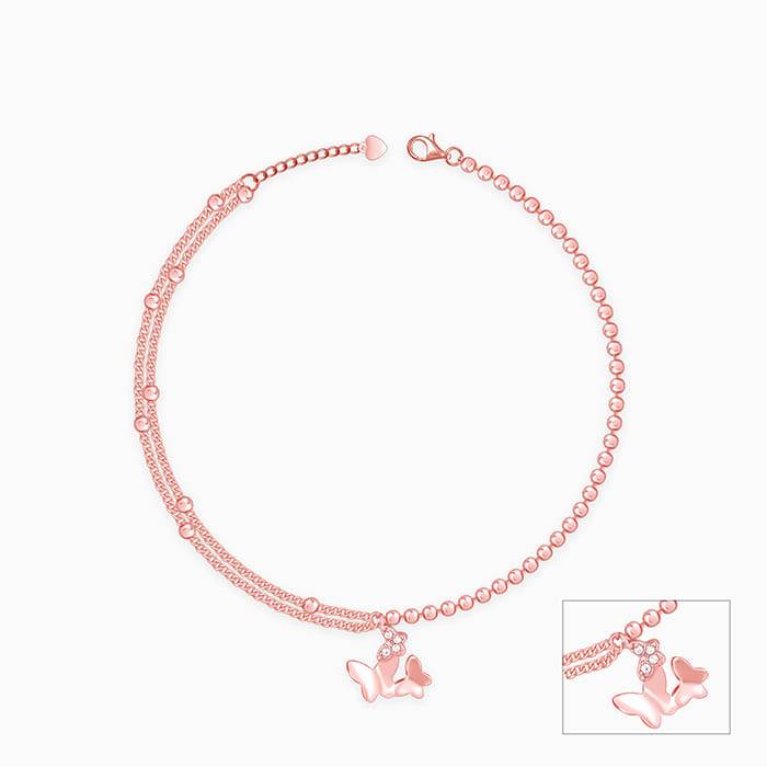 Giva 925 Sterling Silver Rose Gold Butterfly Flutter Anklets,Single| Gifts For Women And G : A0187