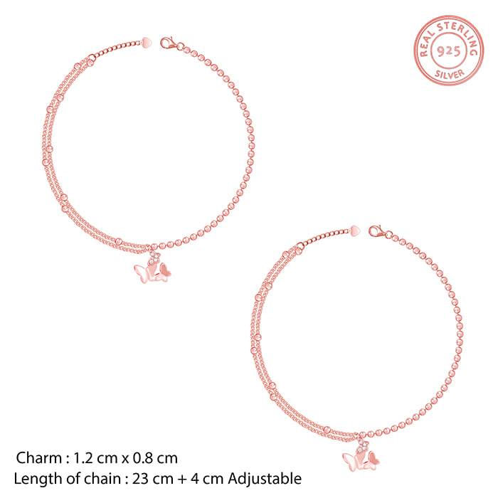 Giva 925 Sterling Silver Rose Gold Butterfly Flutter Anklets,Single| Gifts For Women And G : A0187