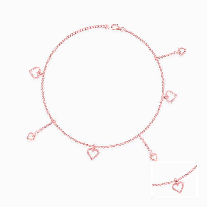 Giva 925 Sterling Silver Rose Gold String Of Hearts Anklets,Single| Gifts For Women And Gi : A0189