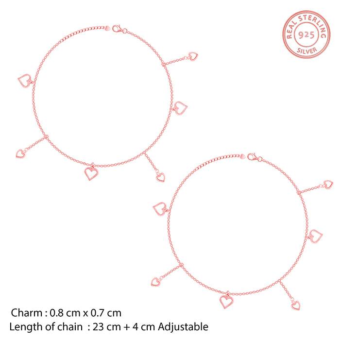 Giva 925 Sterling Silver Rose Gold String Of Hearts Anklets,Single| Gifts For Women And Gi : A0189
