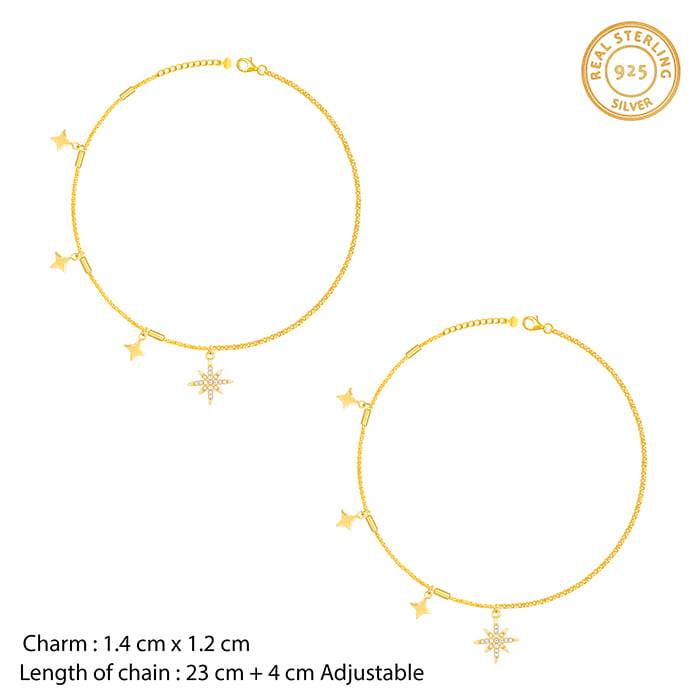 Giva 925 Sterling Silver Golden North Star Anklets,Single| Gifts For Women And Girls | Wit : A0191