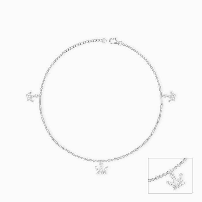 Giva 925 Sterling Silver Crown Charm Anklets,Single| Gifts For Women And Girls | With Cert : A0192