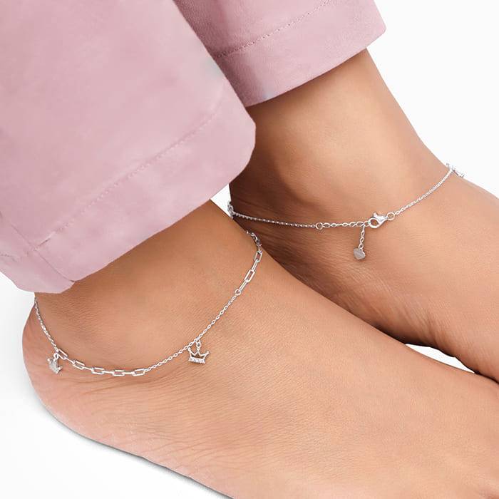 Giva 925 Sterling Silver Crown Charm Anklets,Single| Gifts For Women And Girls | With Cert : A0192