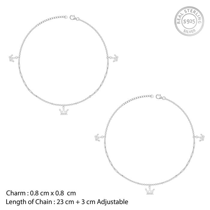 Giva 925 Sterling Silver Crown Charm Anklets,Single| Gifts For Women And Girls | With Cert : A0192