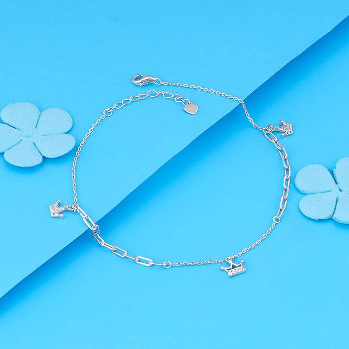 Giva 925 Sterling Silver Crown Charm Anklets,Single| Gifts For Women And Girls | With Cert : A0192