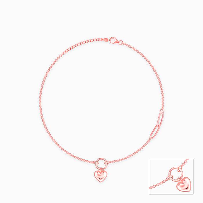 Giva 925 Sterling Silver Rose Gold Unwavering Heart Anklets,Single| Gifts For Women And Gi : A0195