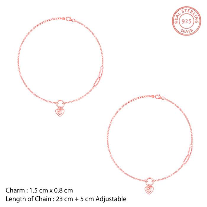 Giva 925 Sterling Silver Rose Gold Unwavering Heart Anklets,Single| Gifts For Women And Gi : A0195