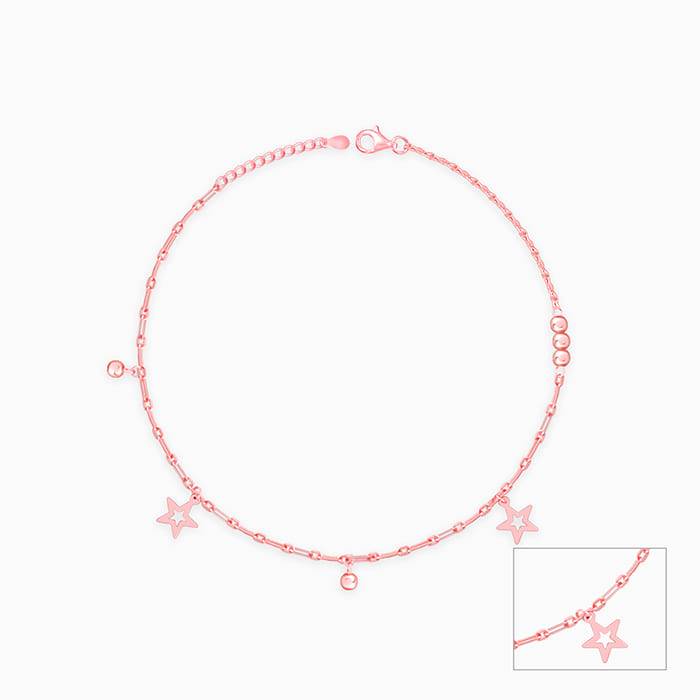 Giva 925 Sterling Silver Rose Gold Star Laced Anklets,Single| Gifts For Women And Girls |  : A0196