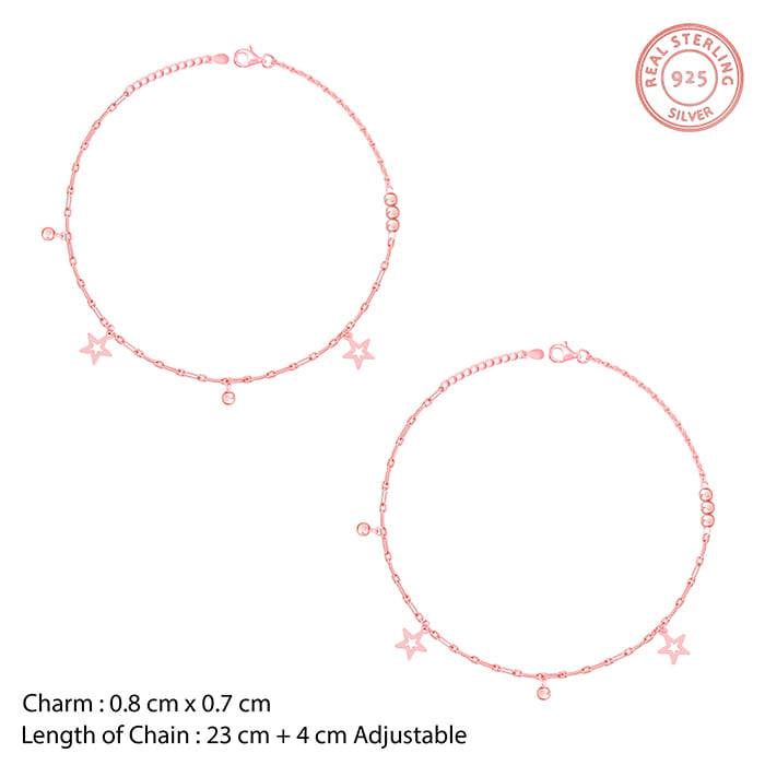 Giva 925 Sterling Silver Rose Gold Star Laced Anklets,Single| Gifts For Women And Girls |  : A0196