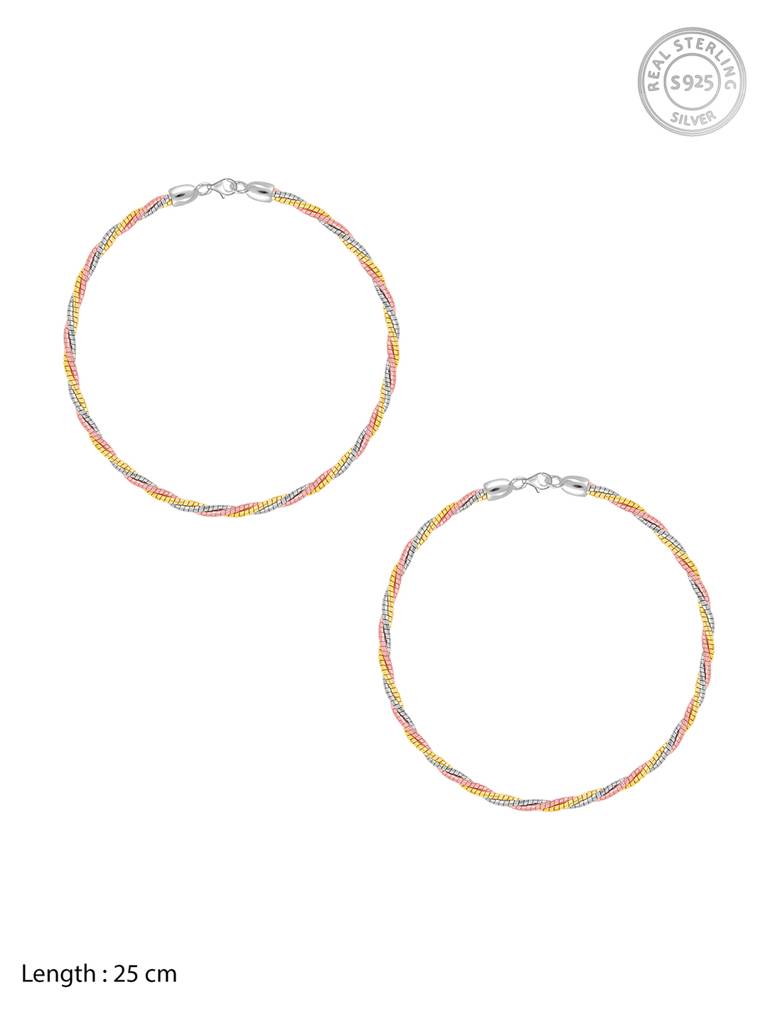 GIVA 925 Sterling Silver Triple Tone Love Entwined Anklet