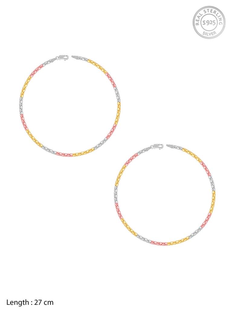 GIVA 925 Sterling Silver Golden Silver and Rose Gold Chain Anklet