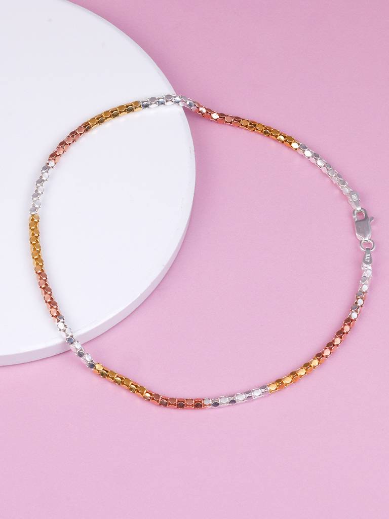 GIVA 925 Sterling Silver Golden Silver and Rose Gold Chain Anklet