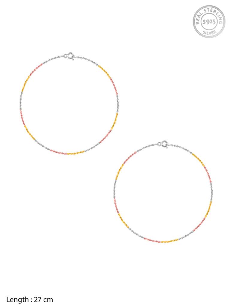GIVA 925 Sterling Silver Triple Tone Twisted Chain Anklet