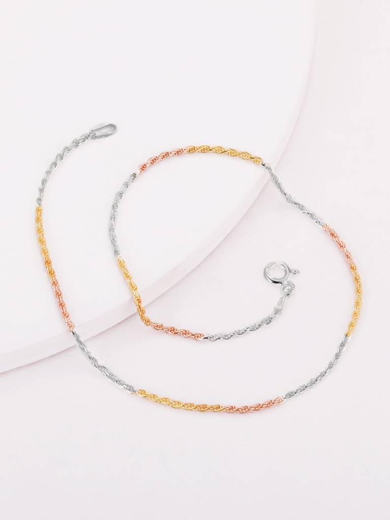 GIVA 925 Sterling Silver Triple Tone Twisted Chain Anklet