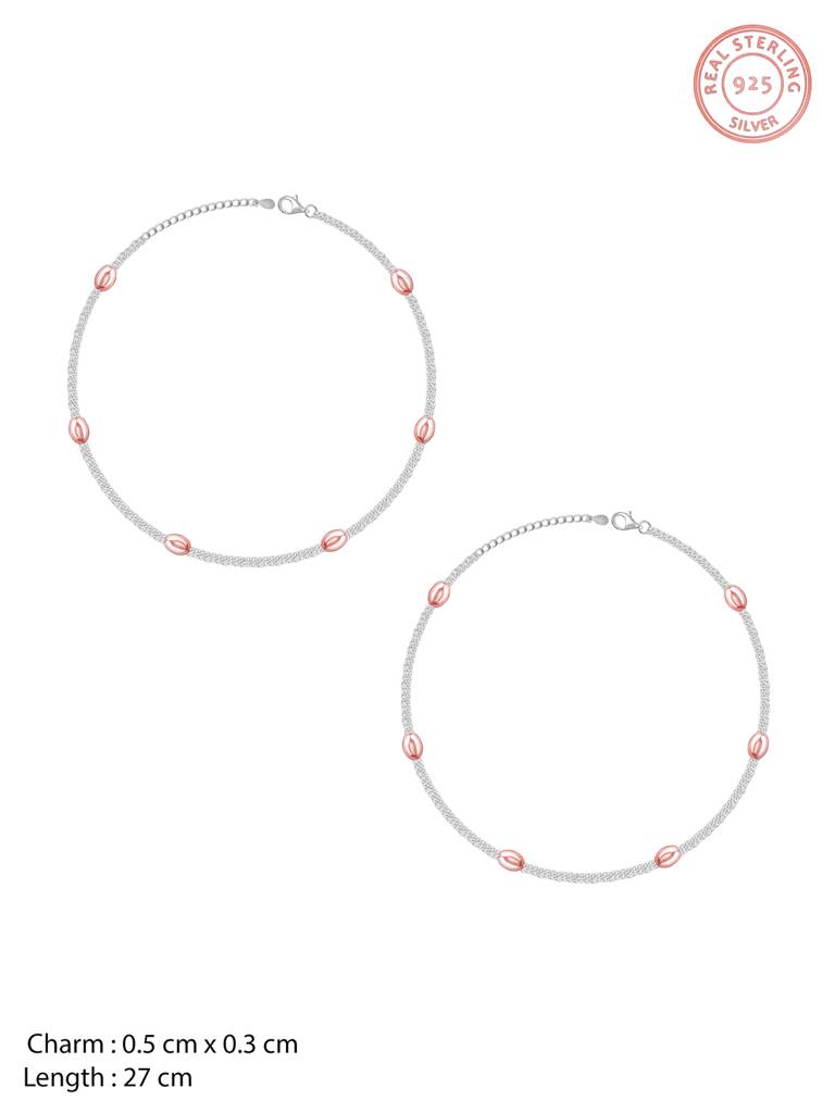 GIVA 925 Sterling Silver Rose Gold Beaded Anklet