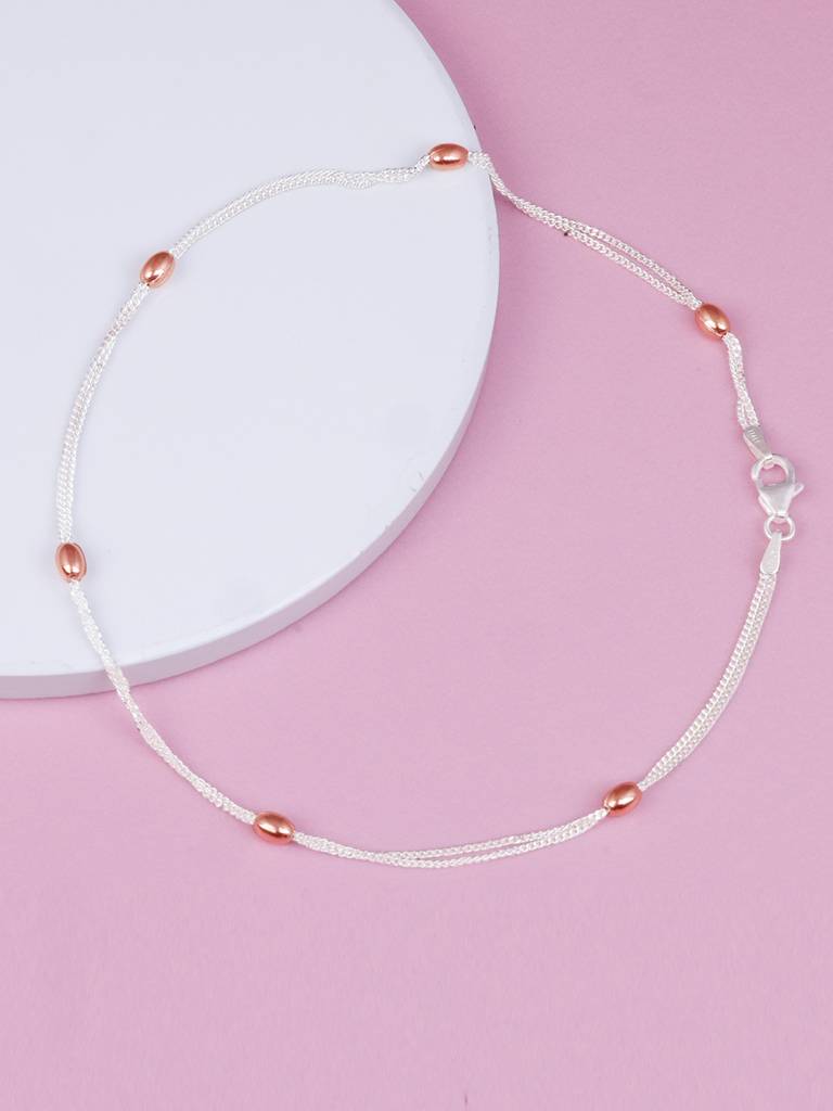 GIVA 925 Sterling Silver Rose Gold Beaded Anklet