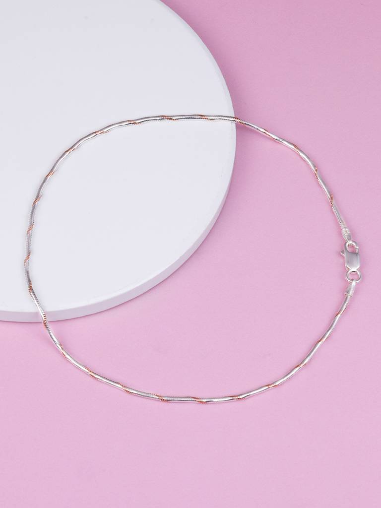 GIVA 925 Sterling Silver Rose Gold and Silver Snake Chain Anklet