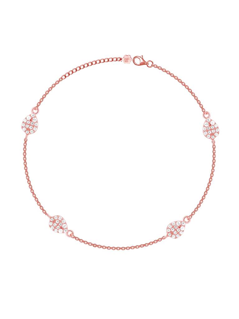 GIVA 925 Sterling Silver Rose Gold Leaf Me Not Anklet