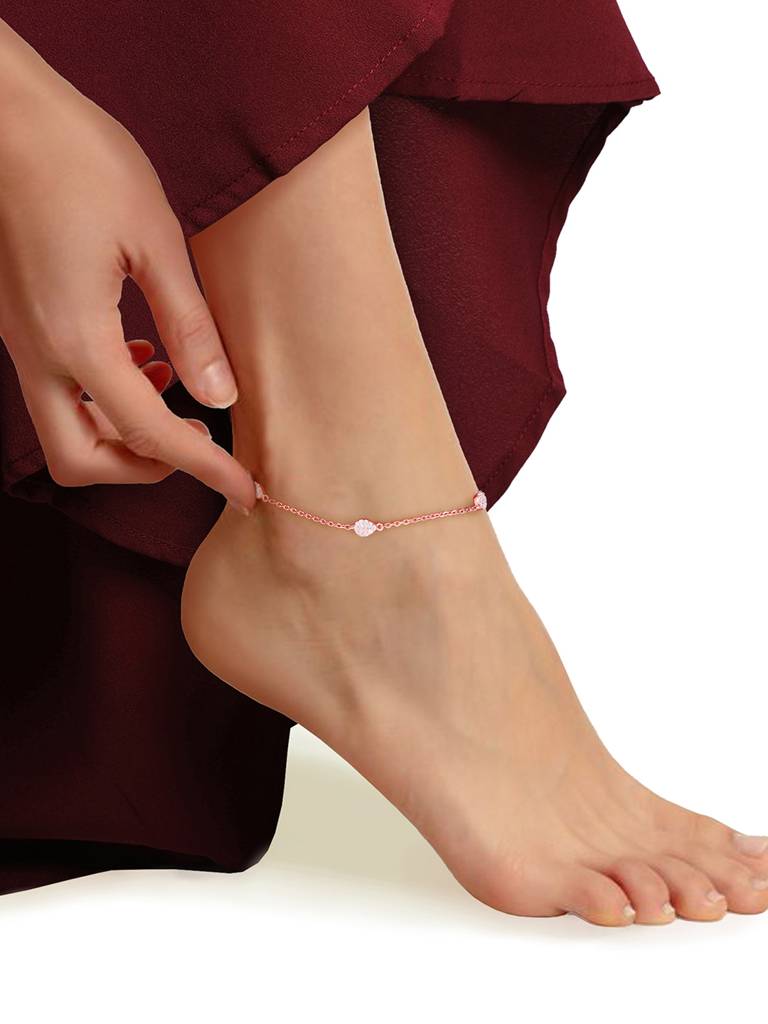 GIVA 925 Sterling Silver Rose Gold Leaf Me Not Anklet