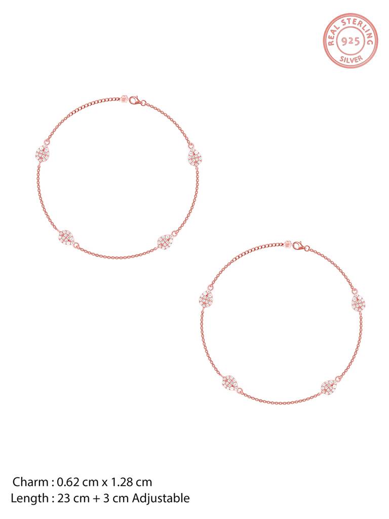 GIVA 925 Sterling Silver Rose Gold Leaf Me Not Anklet
