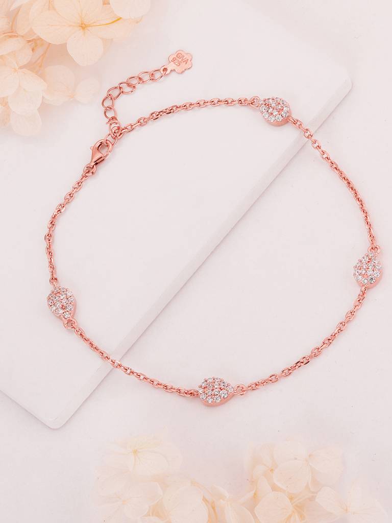 GIVA 925 Sterling Silver Rose Gold Leaf Me Not Anklet