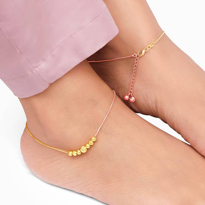 Giva 925 Silver Rose Gold And Golden Classic Beaded Ankletsare Are Single : A0226