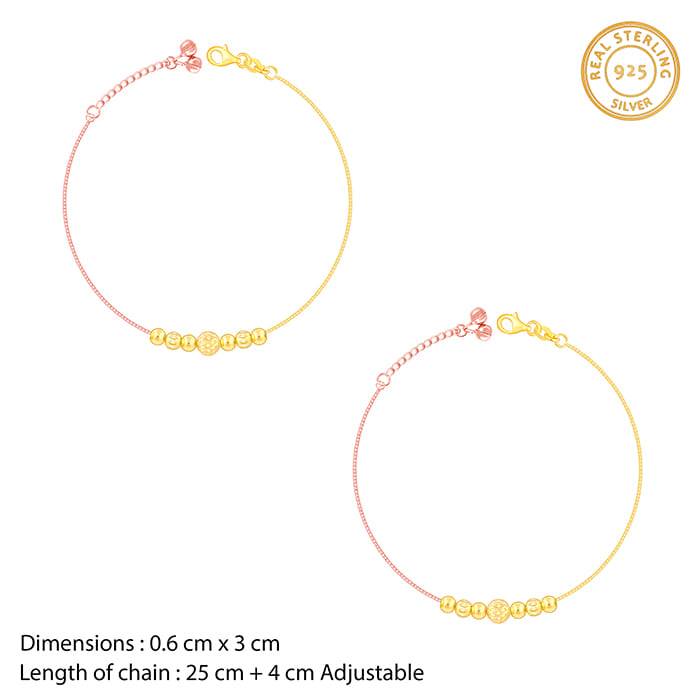 Giva 925 Silver Rose Gold And Golden Classic Beaded Ankletsare Are Single : A0226