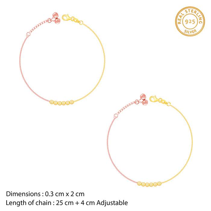 Giva 925 Silver Rose Gold And Golden Beaded Ankletsare Are Single : A0227