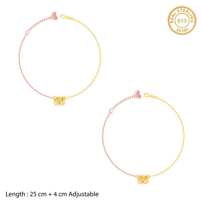 Giva 925 Silver Rose Gold And Golden Glimmering Ties Ankletare Are Single : A0228