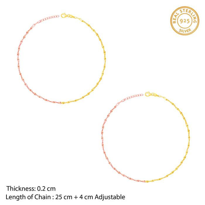 Giva 925 Sterling Silver Triple Tone Rope Chain Anklets,Single| Gifts For Women And Girls  : A0233