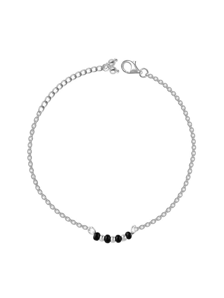 Giva 925 Sterling Silver Black Beads Anklet