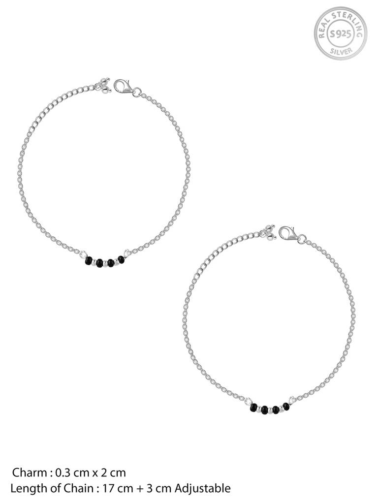 Giva 925 Sterling Silver Black Beads Anklet