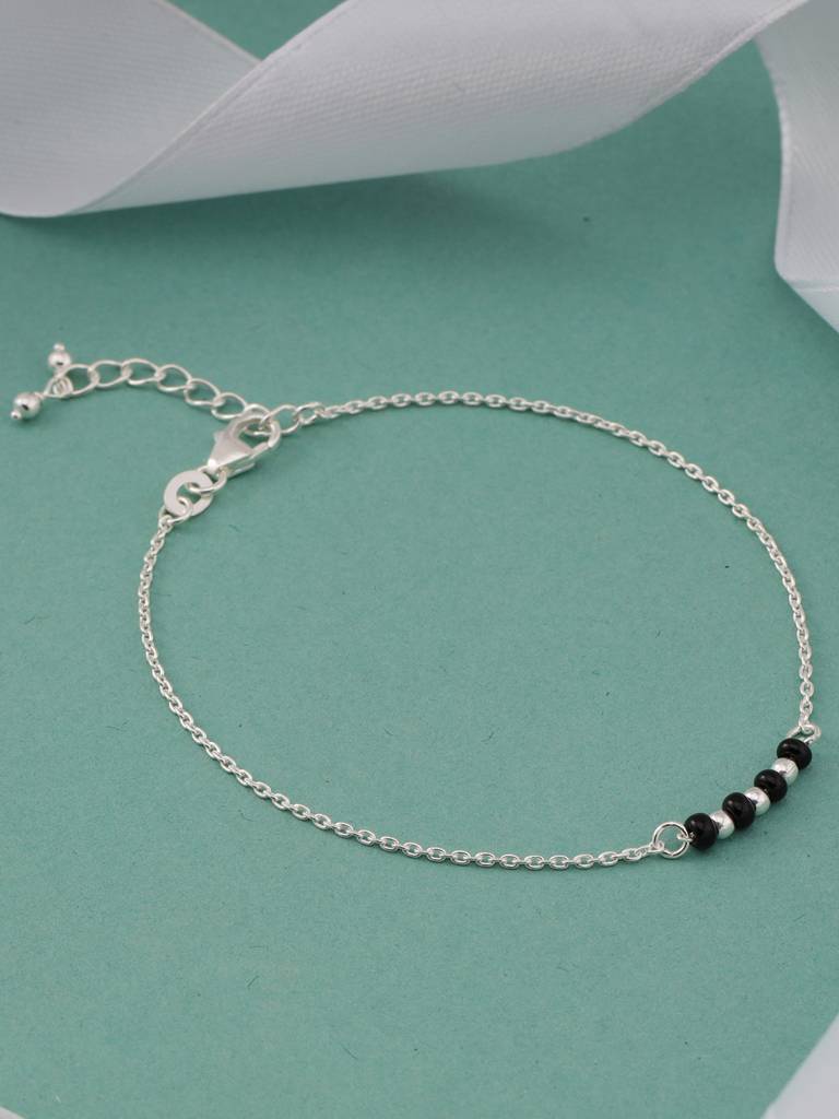 Giva 925 Sterling Silver Black Beads Anklet