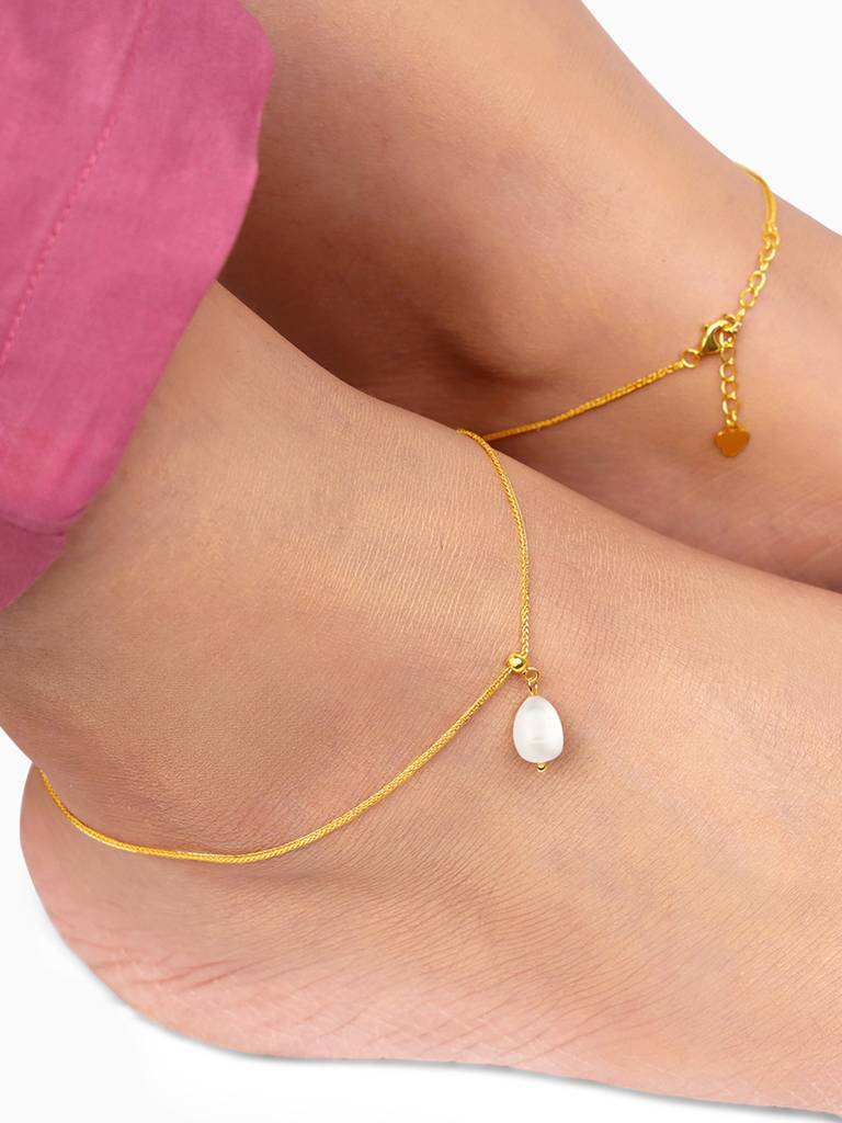 Silver Golden Gentle Pearl Ankletare Are Single : A0248