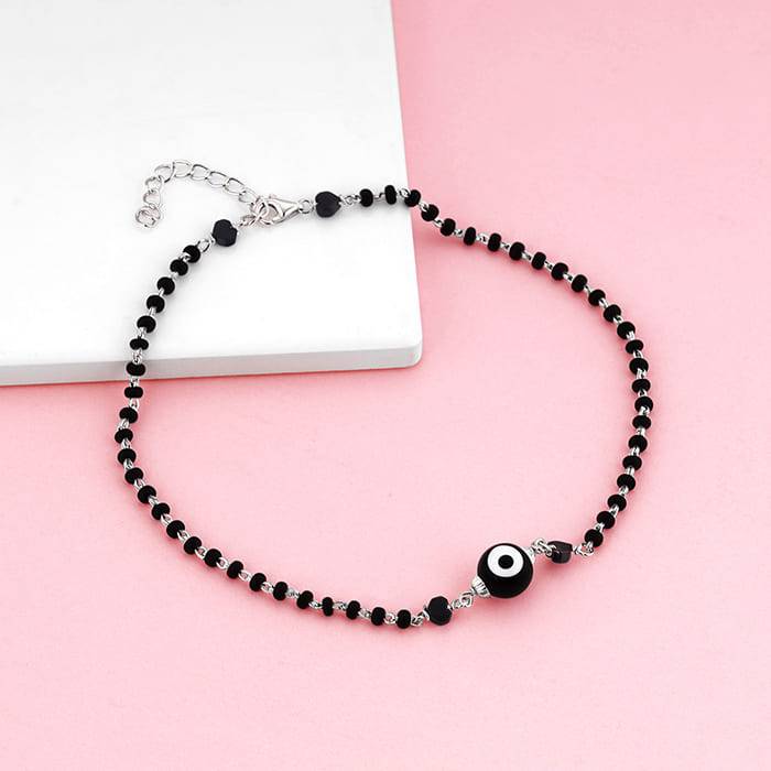 Giva 925 Sterling Silver Black Evil Eye Anklet,Single | Gifts For Women And Girls | With C : A0256