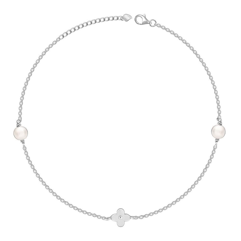 Giva 925 Silver Pearls & Flower Ankletare Are Single : A0280