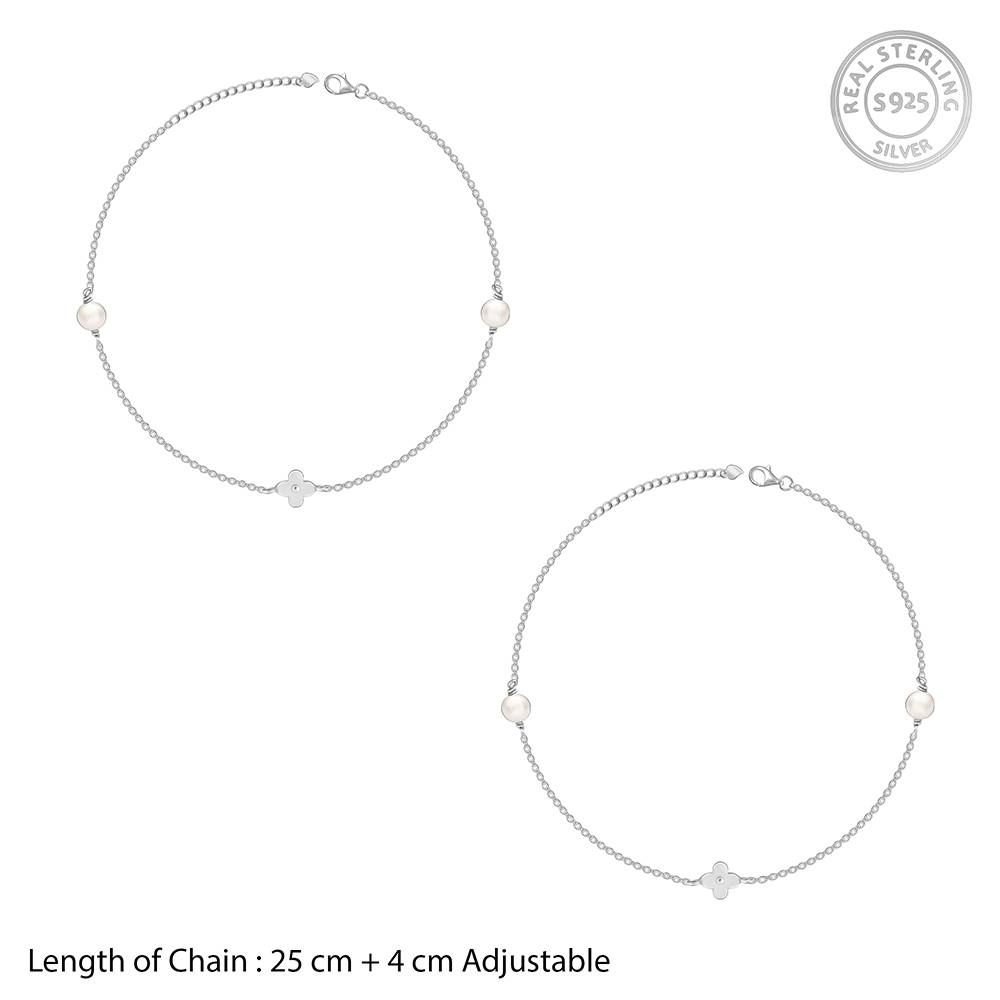 Giva 925 Silver Pearls & Flower Ankletare Are Single : A0280