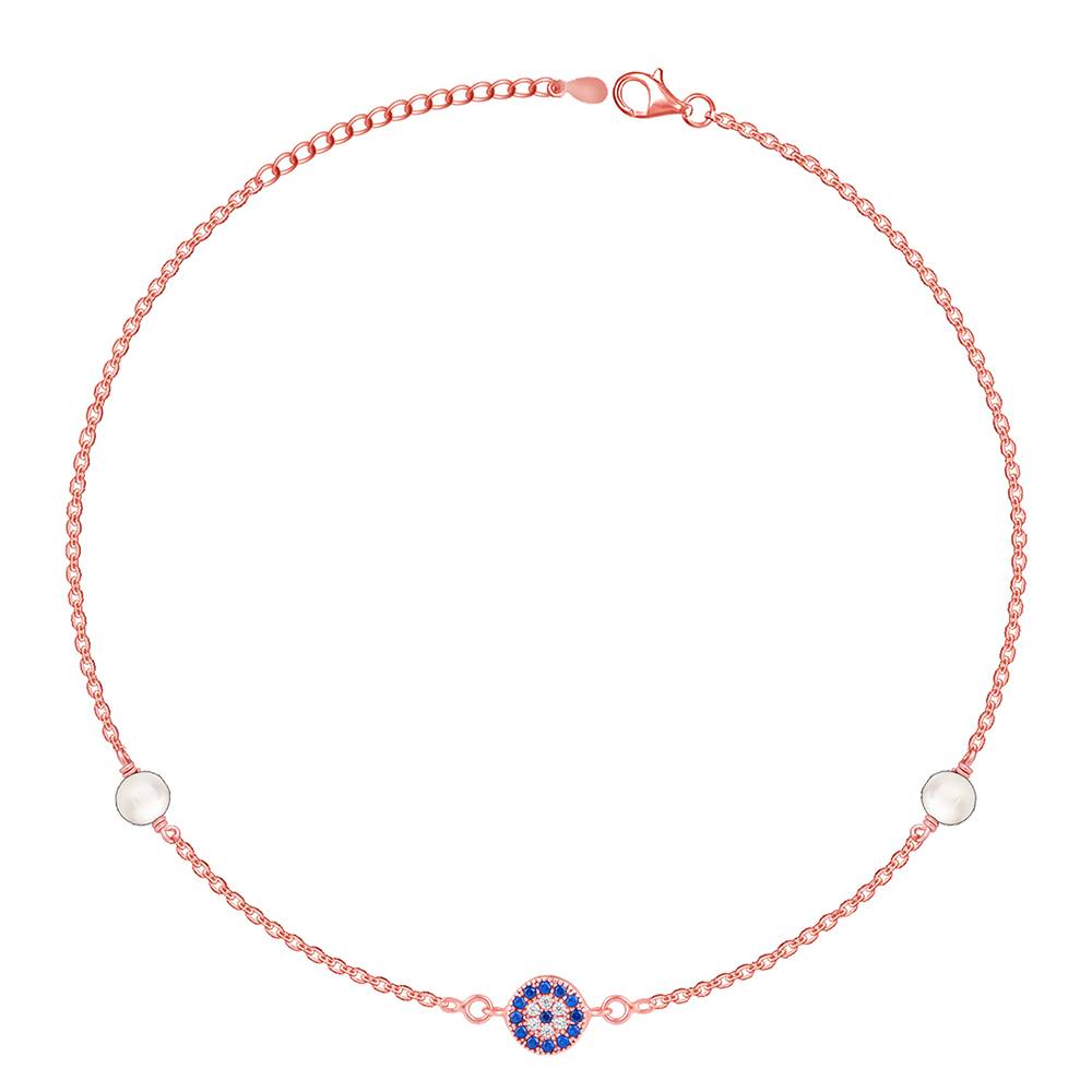 Giva 925 Silver Rose Gold Evil Eye Pearl Ankletare Are Single : A0281