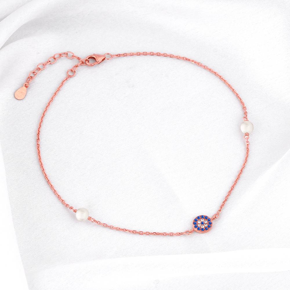 Giva 925 Silver Rose Gold Evil Eye Pearl Ankletare Are Single : A0281