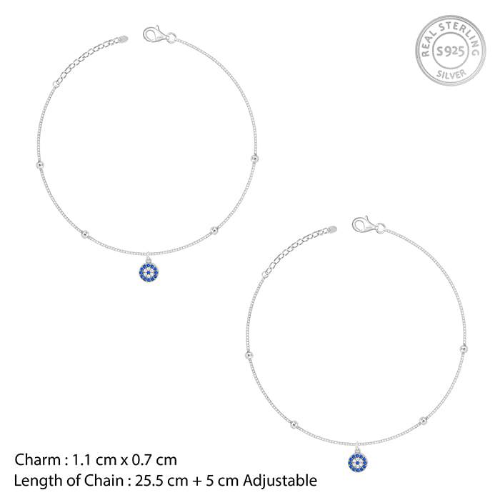 Giva 925 Sterling Silver Evil Eye Charm Anklet,Single | Gifts For Women And Girls | With C : A0283