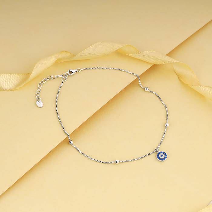 Giva 925 Sterling Silver Evil Eye Charm Anklet,Single | Gifts For Women And Girls | With C : A0283