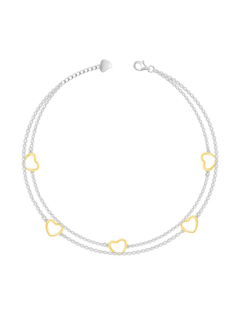 Giva 925 Silver Dual Tone United Hearts Ankletare Are Single : A0285