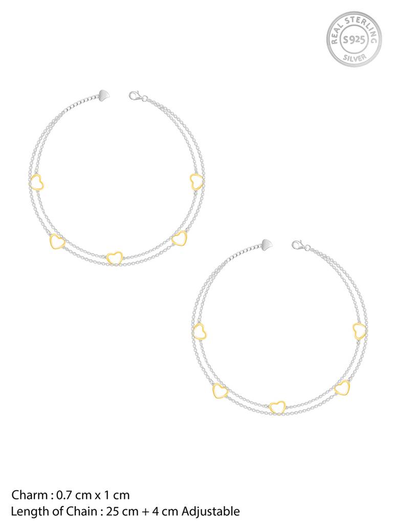 Giva 925 Silver Dual Tone United Hearts Ankletare Are Single : A0285