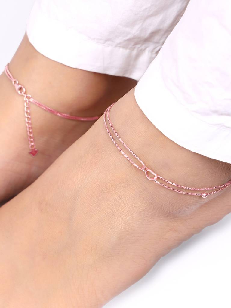 Giva 925 Silver Rose Gold Lovely Heart Ankletare Are Single : A0286