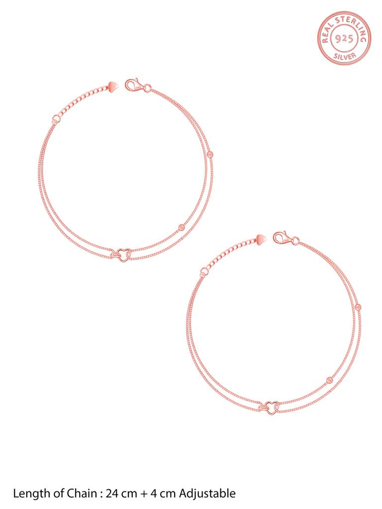 Giva 925 Silver Rose Gold Lovely Heart Ankletare Are Single : A0286