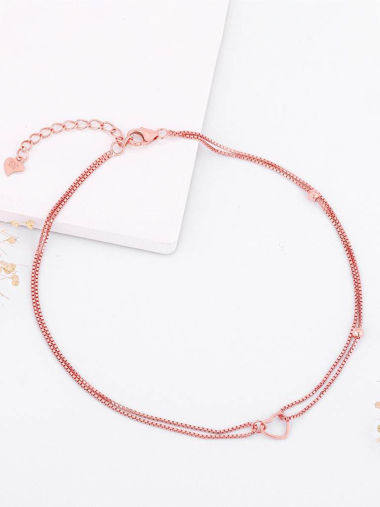 Giva 925 Silver Rose Gold Lovely Heart Ankletare Are Single : A0286