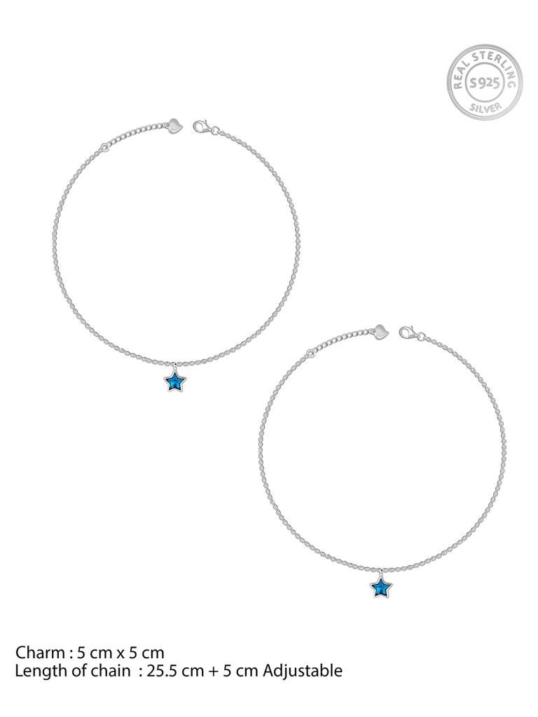 Silver Blue Star Ankletare Are Single : A0292