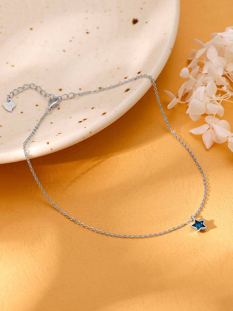 Silver Blue Star Ankletare Are Single : A0292